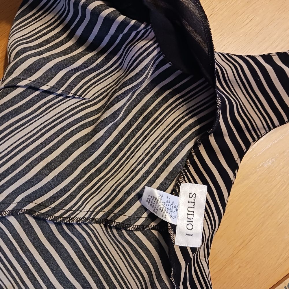 VINTAGE Chic Chevron Striped Maxi Dress Sleevless Gothic Glam Black Tan Size 12 - Picture 5 of 8